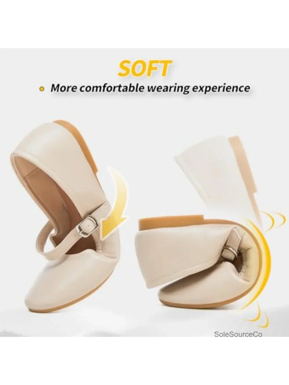 Mary Jane Flats for Women, Memory Foam Insole, Soft Synthetic Leather Dress